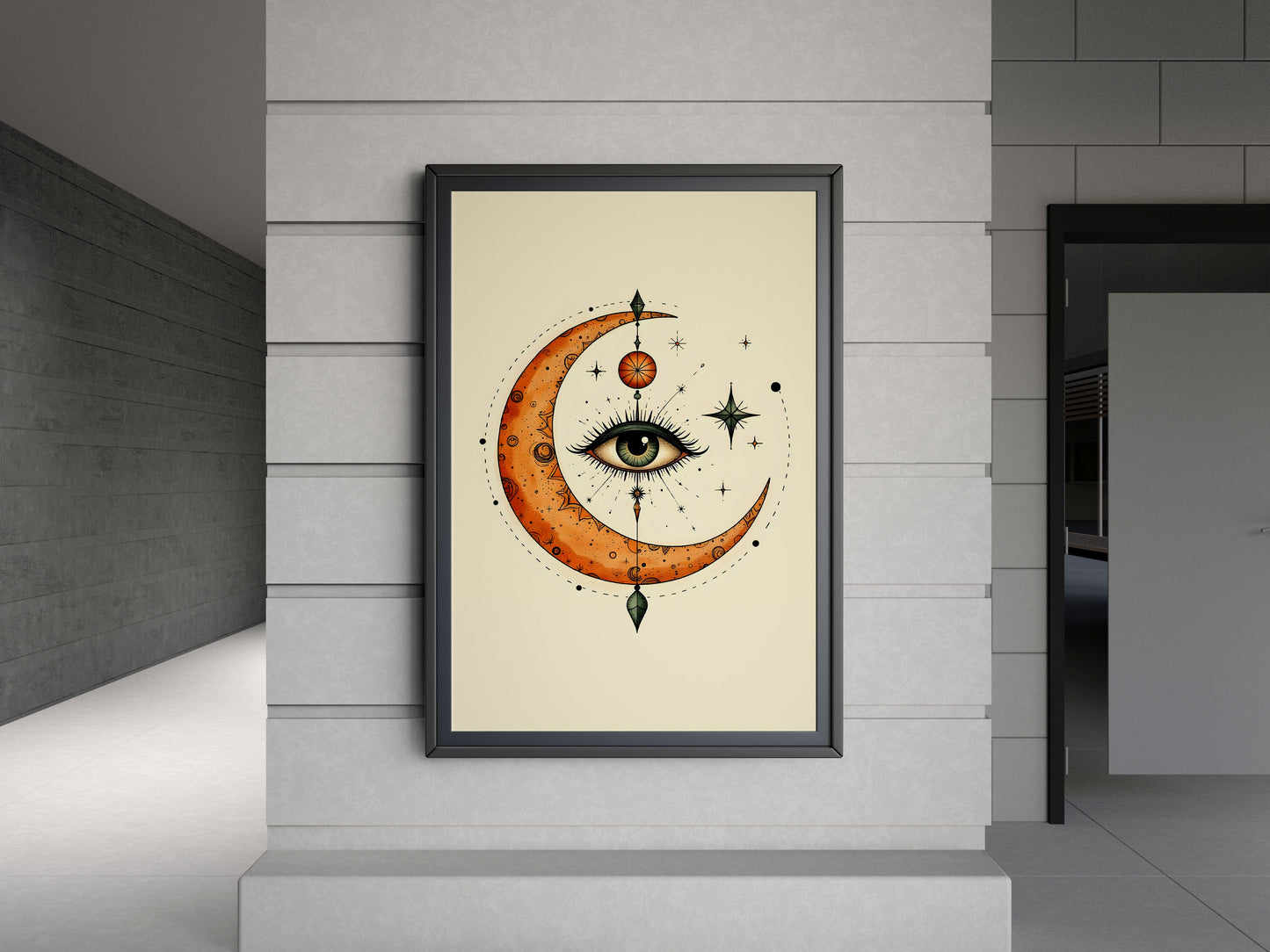 Mystic Moon Eye Digital Art Print | Celestial Boho Wall Decor | Surreal Astrology Printable Poster