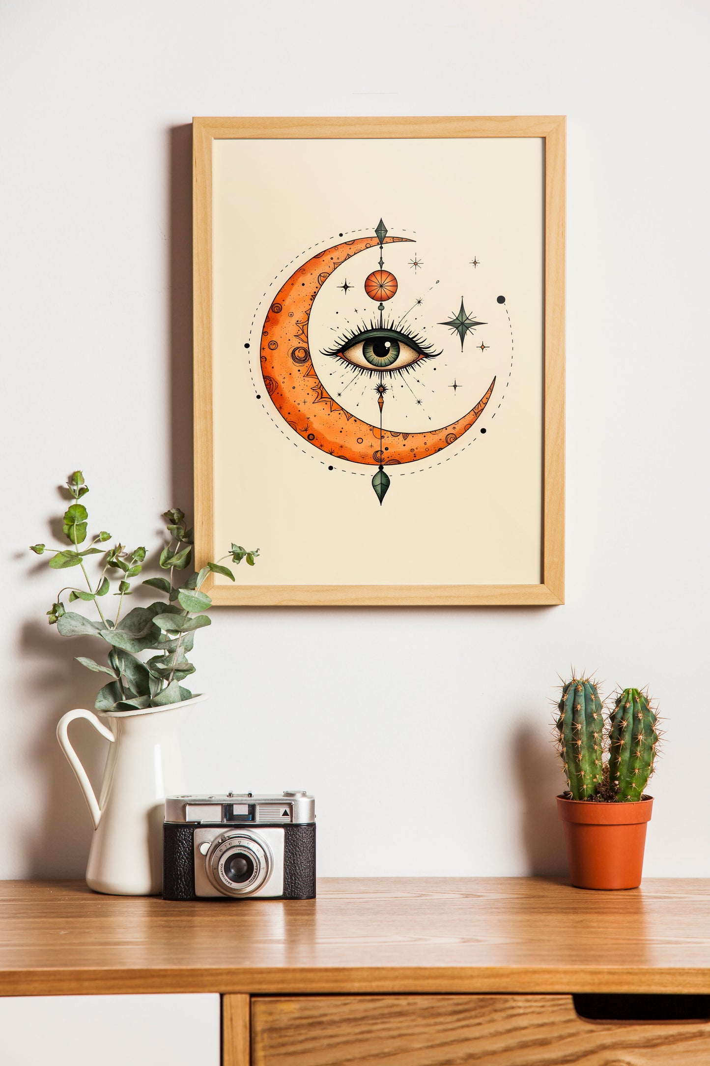 Mystic Moon Eye Digital Art Print | Celestial Boho Wall Decor | Surreal Astrology Printable Poster