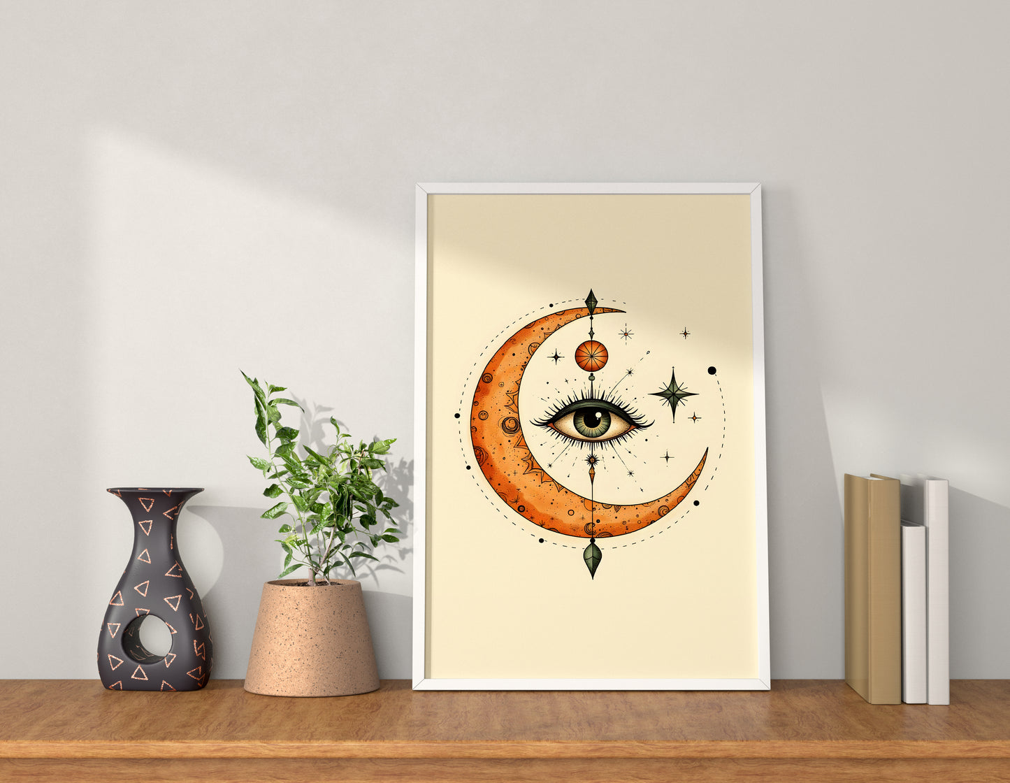 Mystic Moon Eye Digital Art Print | Celestial Boho Wall Decor | Surreal Astrology Printable Poster
