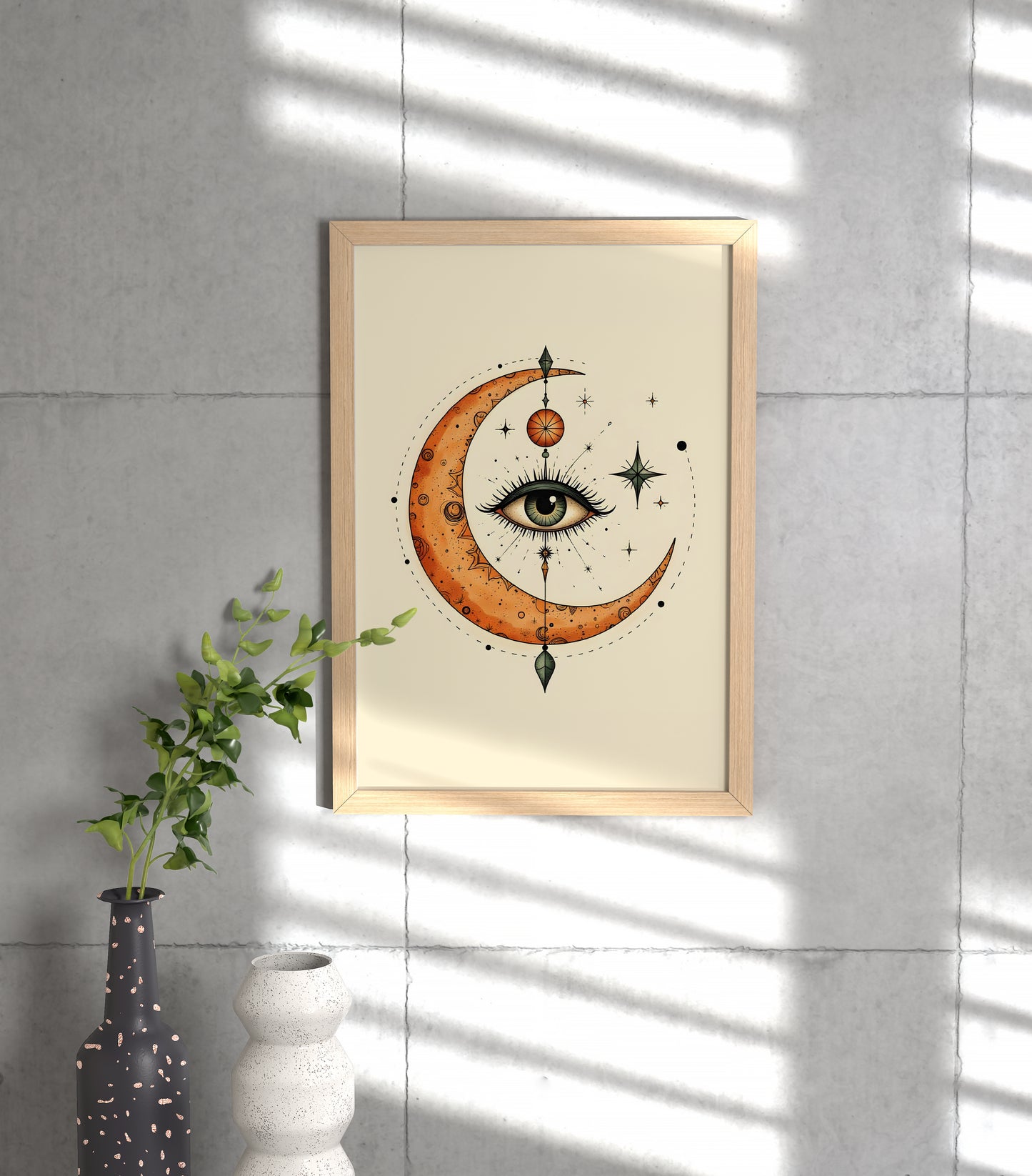Mystic Moon Eye Digital Art Print | Celestial Boho Wall Decor | Surreal Astrology Printable Poster