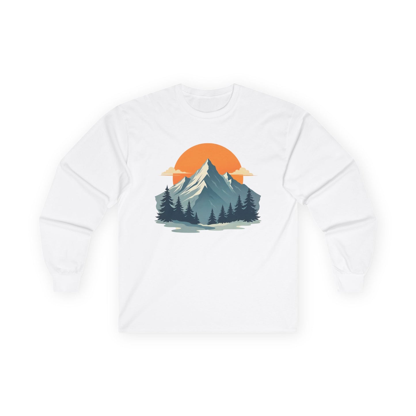 Sunset Mountain Peaks Long Sleeve Shirt – Nature Adventure Graphic Tee