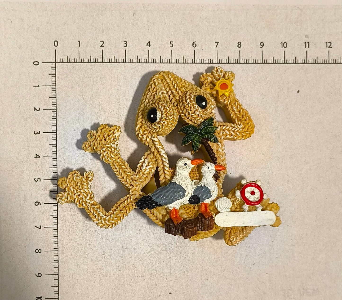 Sunny Beach Frog Fridge Magnet – Handmade Coastal Décor with Palm Trees, Seagulls & Nautical Summer Vibes