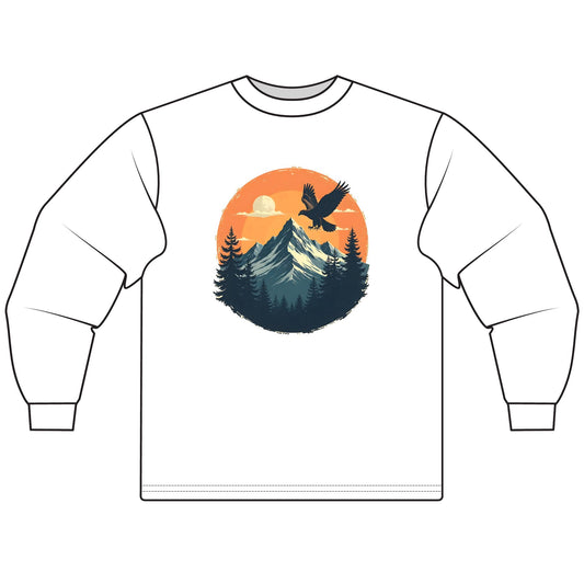 Eagle Over Mountains Long Sleeve Shirt – Wilderness Adventure Graphic Tee