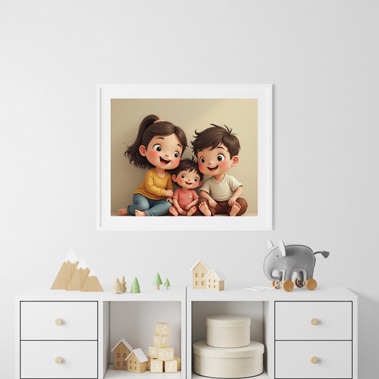 Adorable Family Cartoon Wall Art | Cute Kids Illustration | Digital Download | Playroom & Nursery Printable Decor | Sibling Wall Print