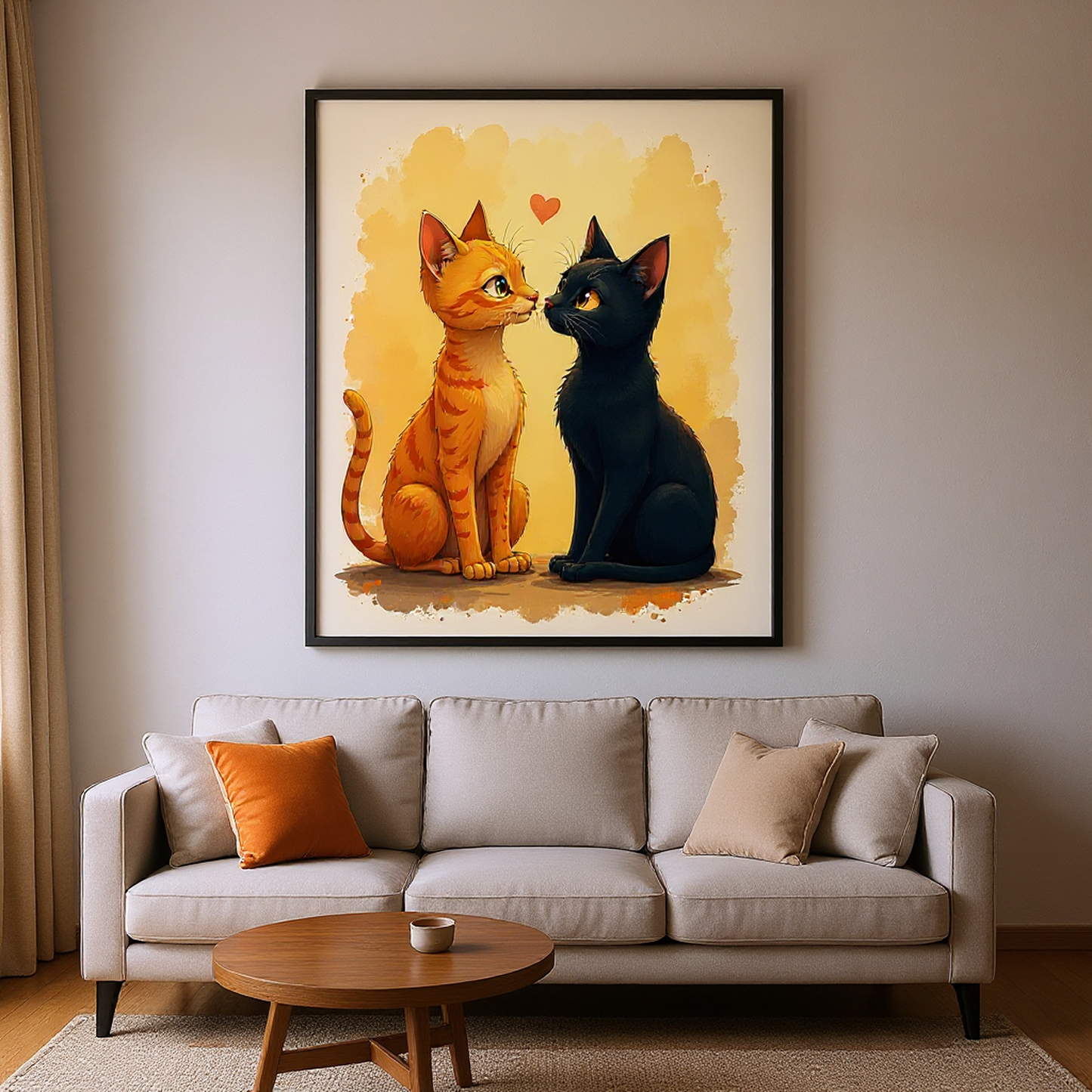 Romantic Cat Wall Art Printable | Couple Cats Digital Download | Cute Animal Lovers Gift | Cat Decor Instant Download