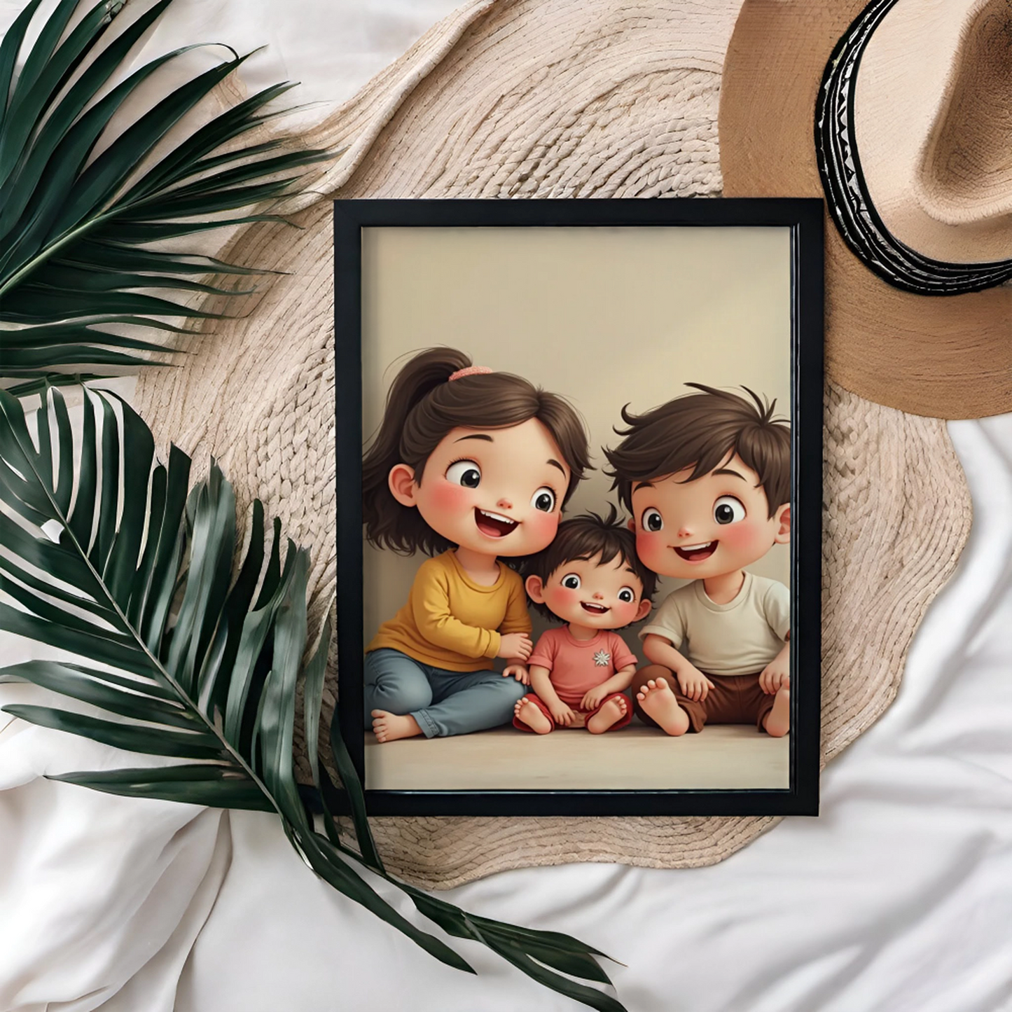 Adorable Family Cartoon Wall Art | Cute Kids Illustration | Digital Download | Playroom & Nursery Printable Decor | Sibling Wall Print