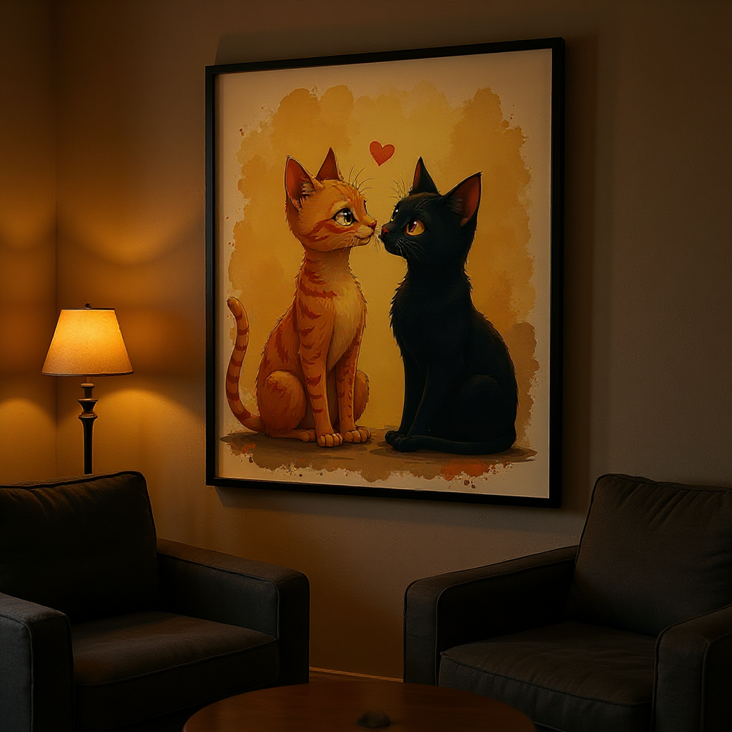 Romantic Cat Wall Art Printable | Couple Cats Digital Download | Cute Animal Lovers Gift | Cat Decor Instant Download