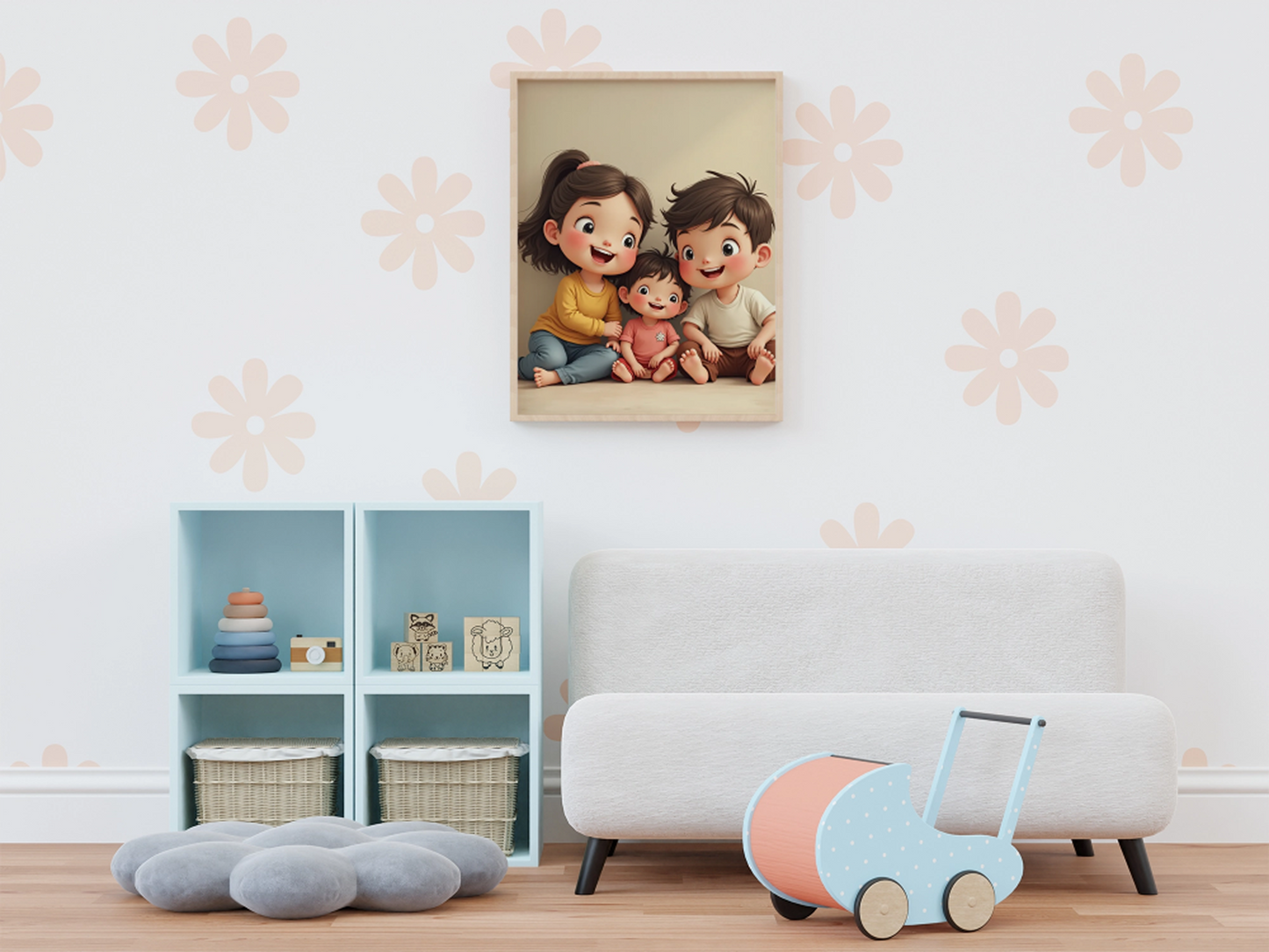 Adorable Family Cartoon Wall Art | Cute Kids Illustration | Digital Download | Playroom & Nursery Printable Decor | Sibling Wall Print