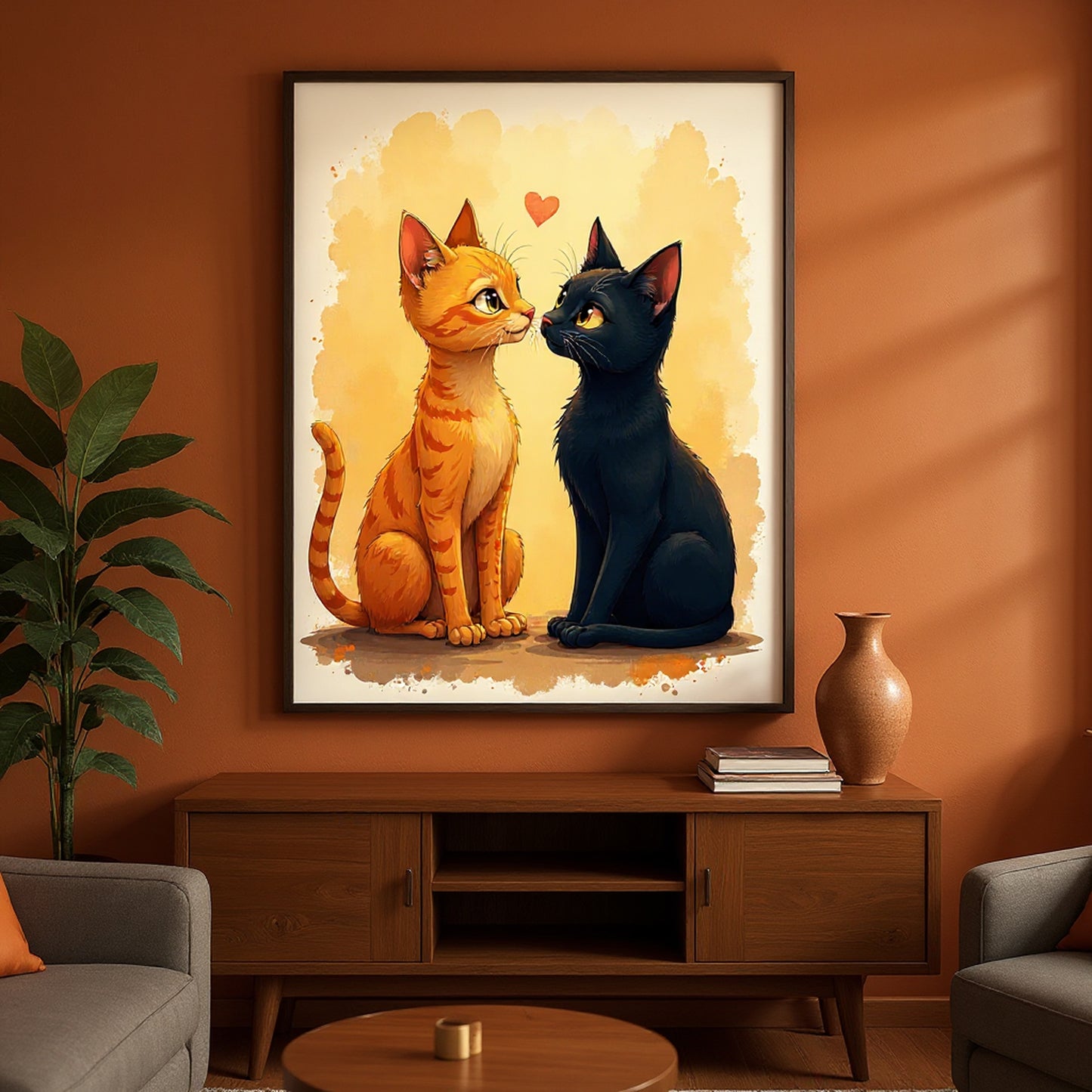 Romantic Cat Wall Art Printable | Couple Cats Digital Download | Cute Animal Lovers Gift | Cat Decor Instant Download