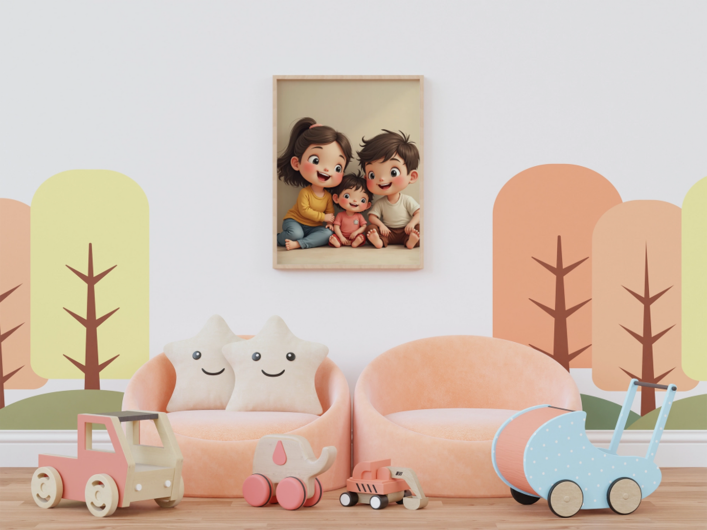 Adorable Family Cartoon Wall Art | Cute Kids Illustration | Digital Download | Playroom & Nursery Printable Decor | Sibling Wall Print