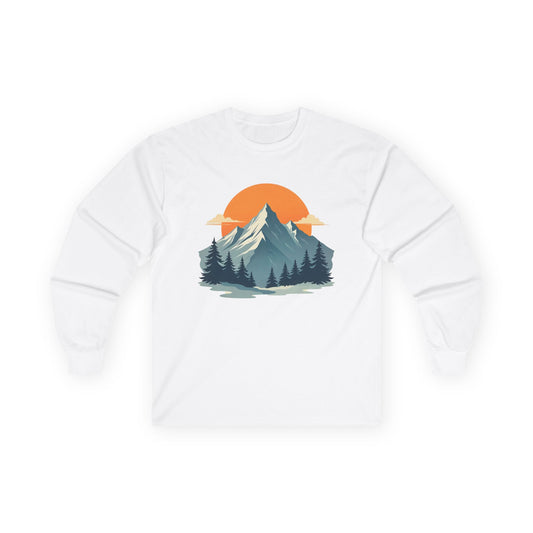 Sunset Mountain Peaks Long Sleeve Shirt – Nature Adventure Graphic Tee