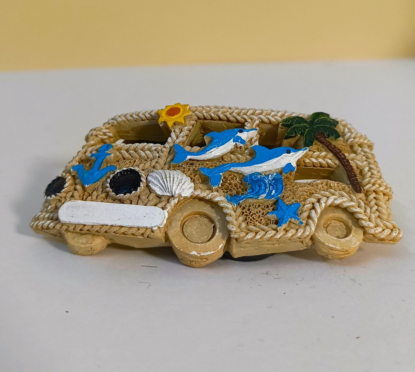 Beach Van Fridge Magnet – Handmade Coastal Décor with Palm Tree, Dolphins, Seashells & Nautical Beach Vibes