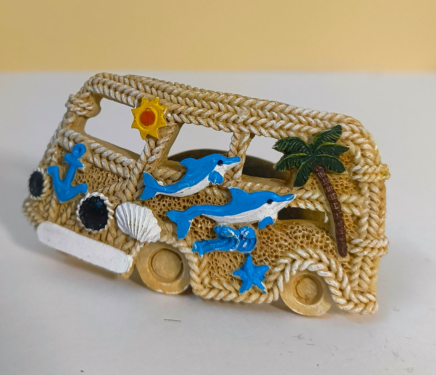 Beach Van Fridge Magnet – Handmade Coastal Décor with Palm Tree, Dolphins, Seashells & Nautical Beach Vibes