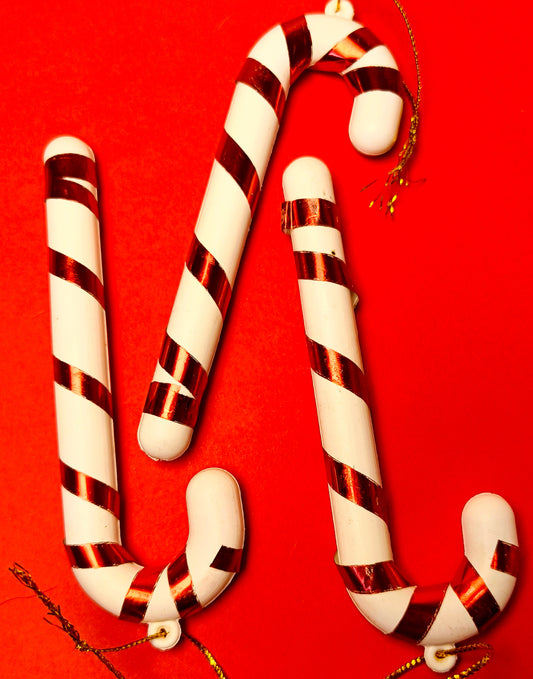 Candy Cane Christmas Ornaments (Set of 3) - Red & White Holiday Tree Decorations for Festive Home Styling