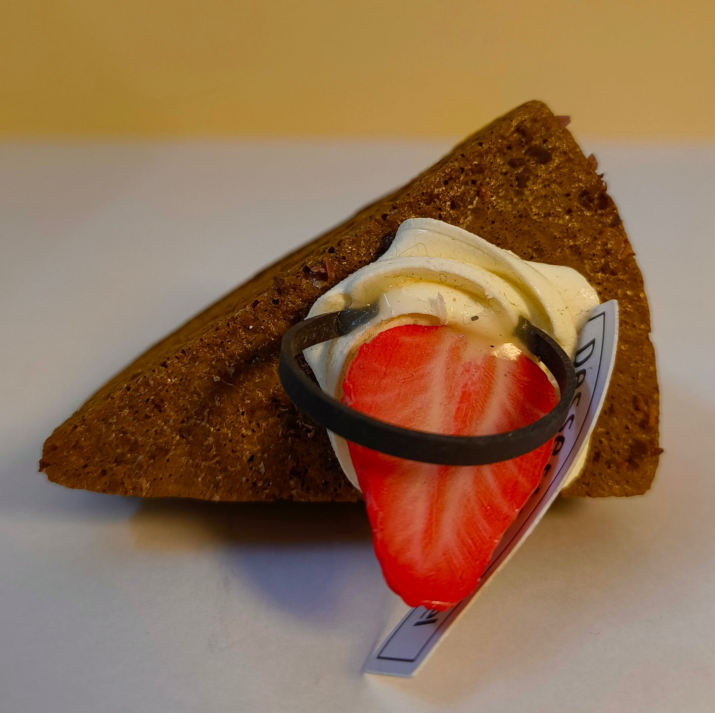 Chocolate Cake Slice Fridge Magnet – Handmade Dessert Décor with Cream Layers & Strawberry Topper