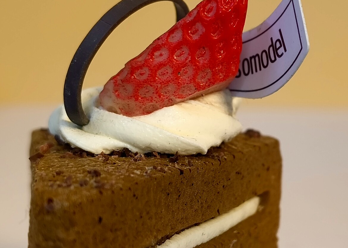 Chocolate Cake Slice Fridge Magnet – Handmade Dessert Décor with Cream Layers & Strawberry Topper