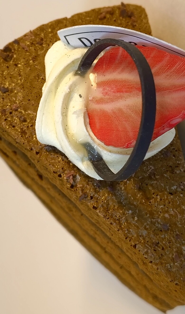 Chocolate Cake Slice Fridge Magnet – Handmade Dessert Décor with Cream Layers & Strawberry Topper