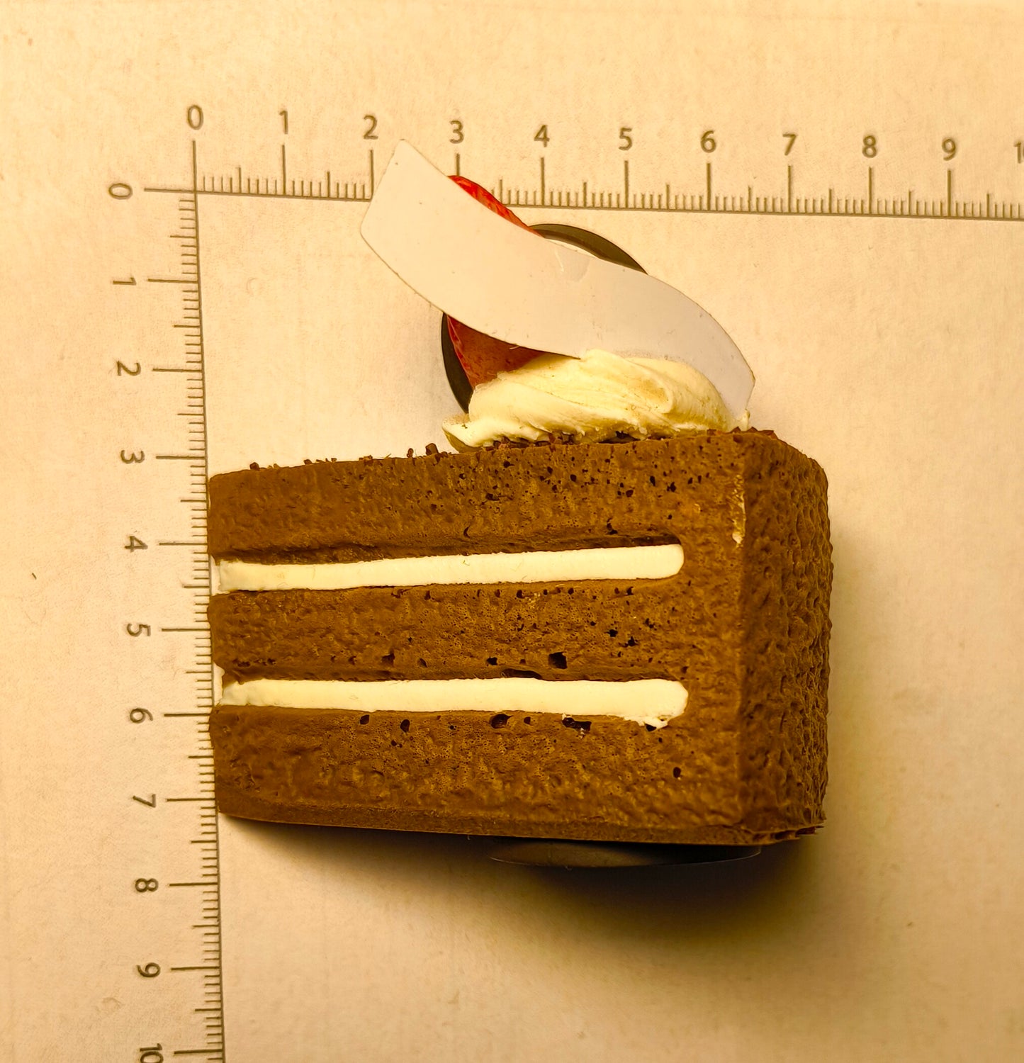 Chocolate Cake Slice Fridge Magnet – Handmade Dessert Décor with Cream Layers & Strawberry Topper