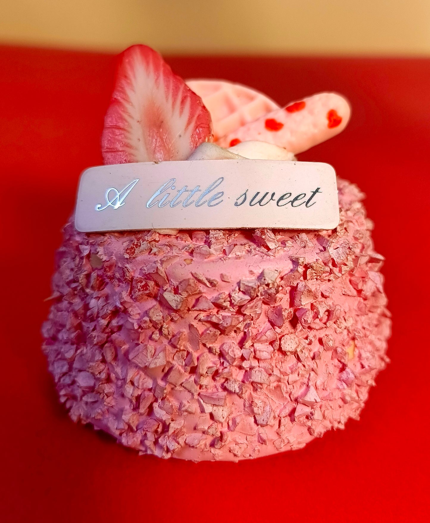 Pink Strawberry Cupcake Fridge Magnet – Handmade Textured Cupcake Décor with “A little sweet” Plaque