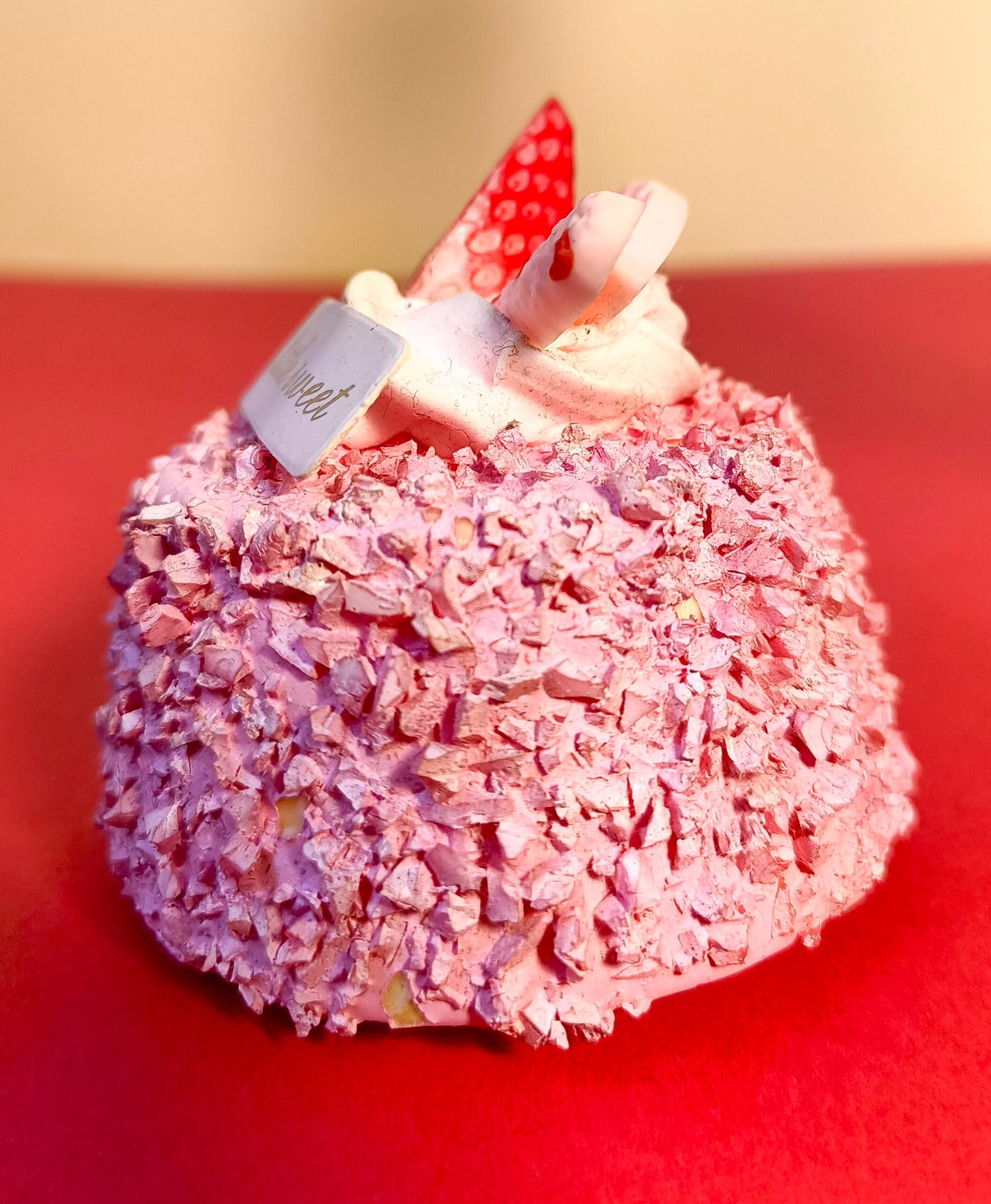 Pink Strawberry Cupcake Fridge Magnet – Handmade Textured Cupcake Décor with “A little sweet” Plaque