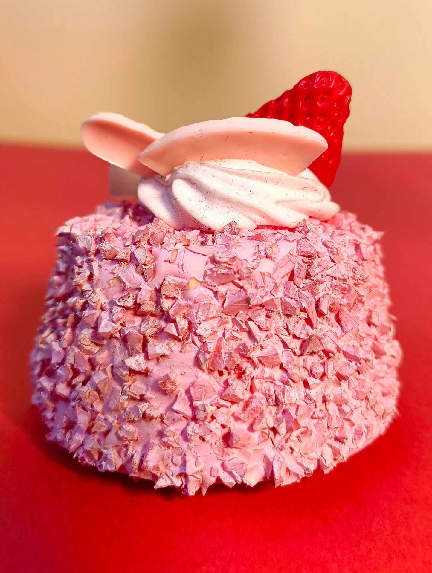 Pink Strawberry Cupcake Fridge Magnet – Handmade Textured Cupcake Décor with “A little sweet” Plaque