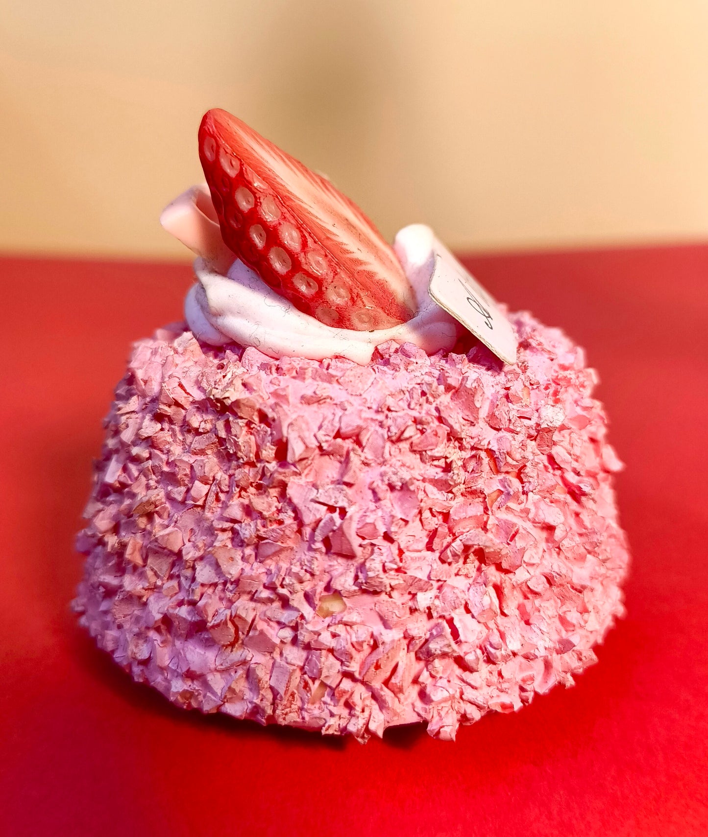 Pink Strawberry Cupcake Fridge Magnet – Handmade Textured Cupcake Décor with “A little sweet” Plaque