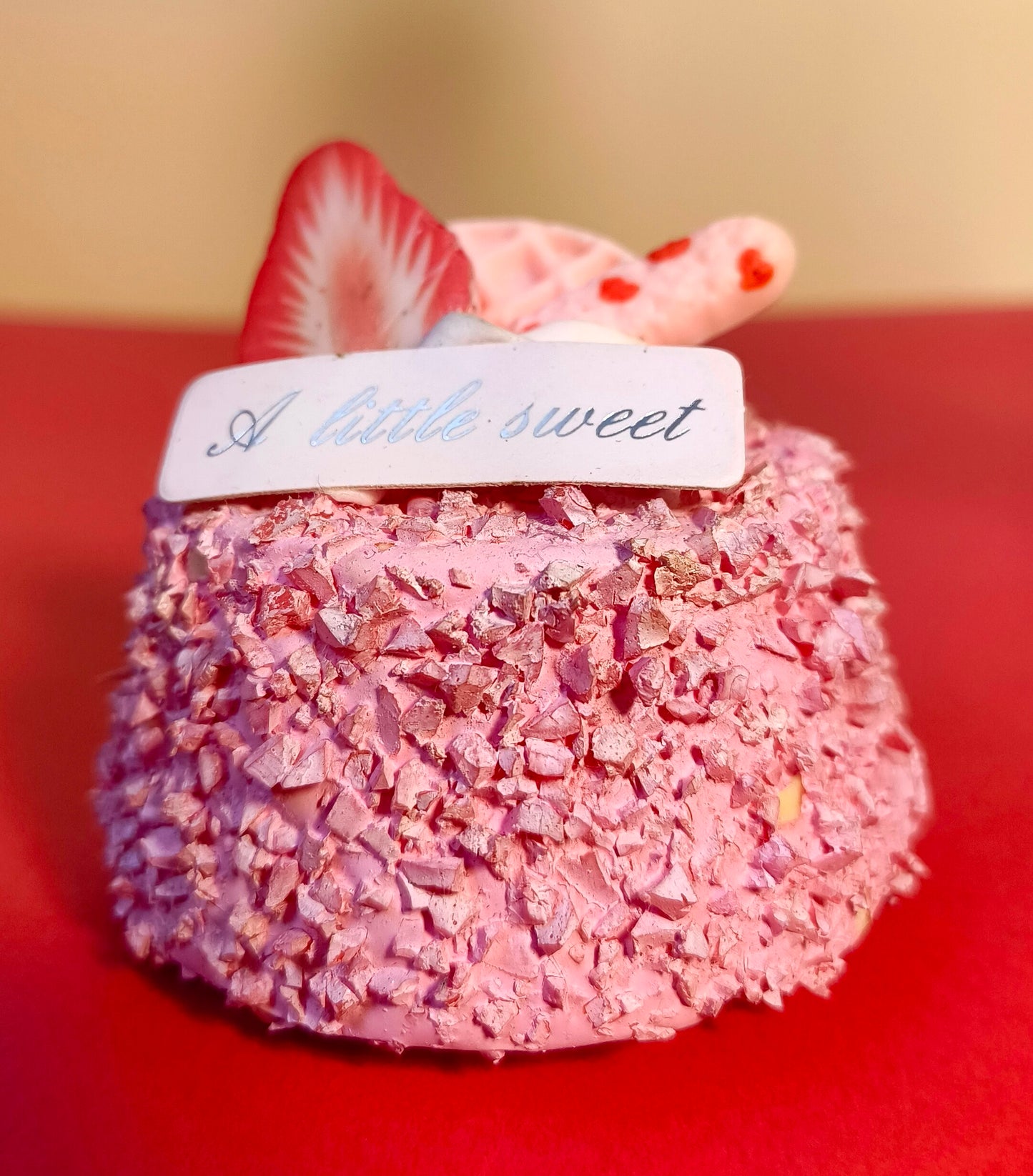 Pink Strawberry Cupcake Fridge Magnet – Handmade Textured Cupcake Décor with “A little sweet” Plaque