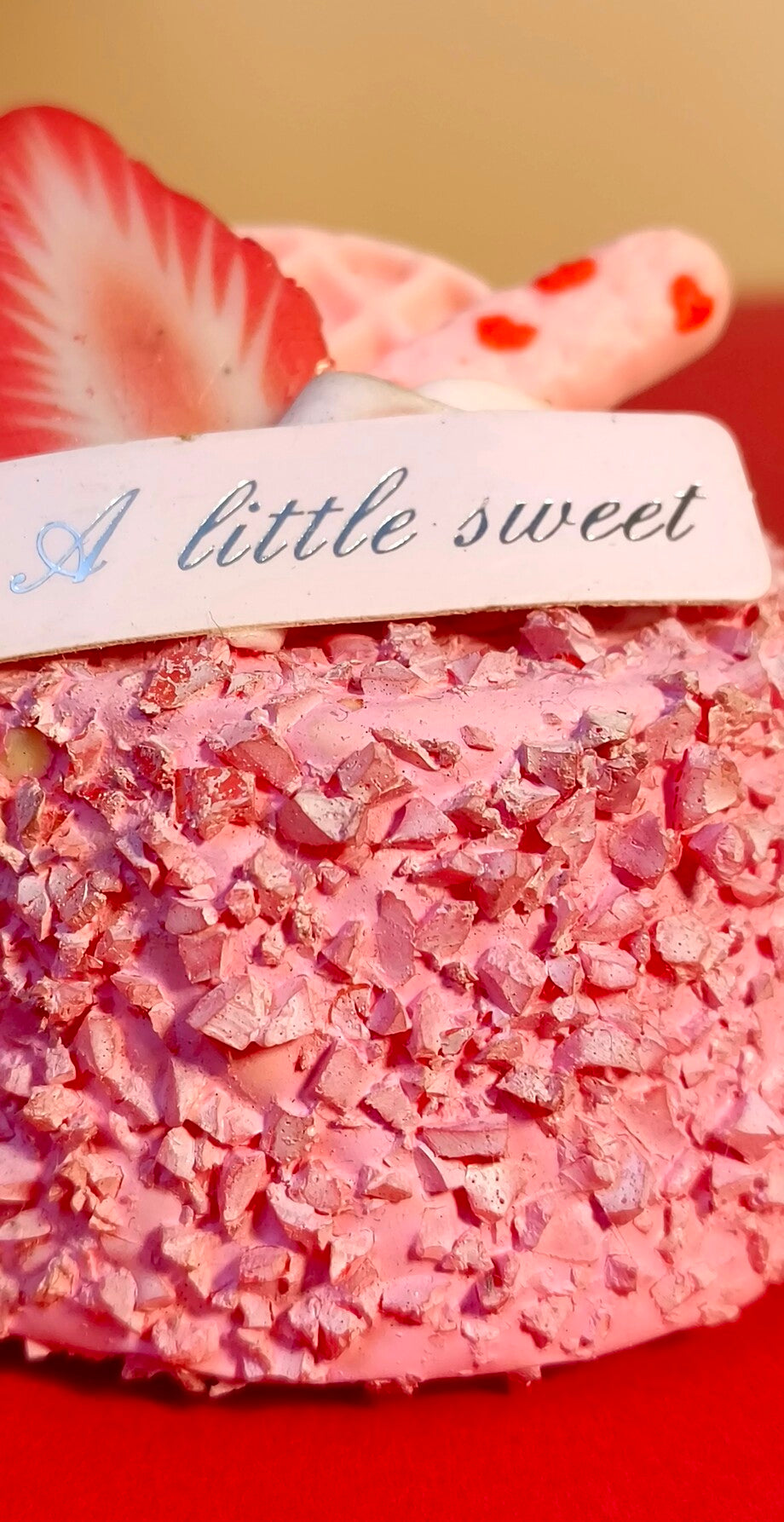 Pink Strawberry Cupcake Fridge Magnet – Handmade Textured Cupcake Décor with “A little sweet” Plaque