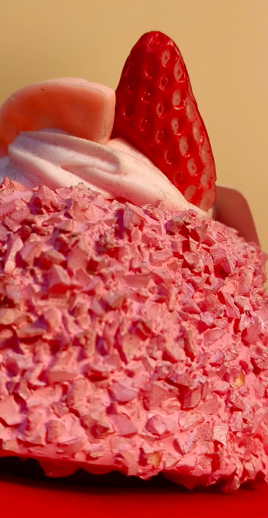 Pink Strawberry Cupcake Fridge Magnet – Handmade Textured Cupcake Décor with “A little sweet” Plaque