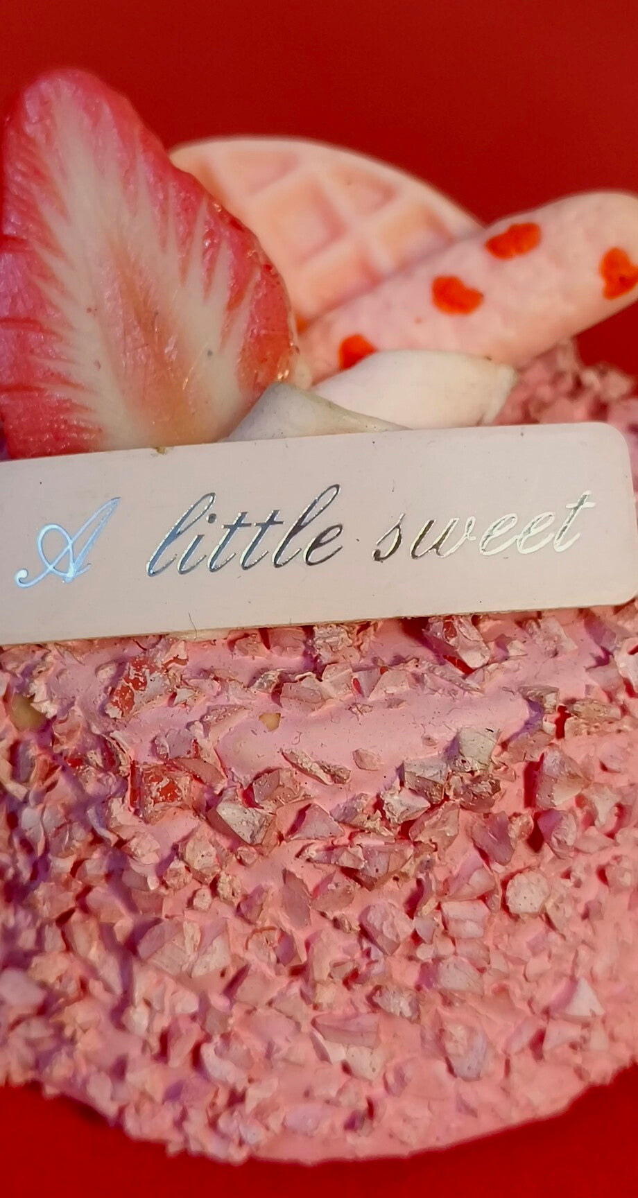 Pink Strawberry Cupcake Fridge Magnet – Handmade Textured Cupcake Décor with “A little sweet” Plaque