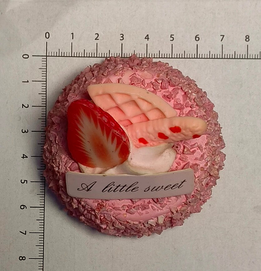 Pink Strawberry Cupcake Fridge Magnet – Handmade Textured Cupcake Décor with “A little sweet” Plaque